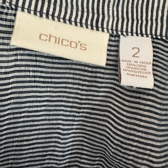 Chico's Sheer Gray Striped Button Up Peplum Lightweight Jacket size Large - Picture 8 of 8